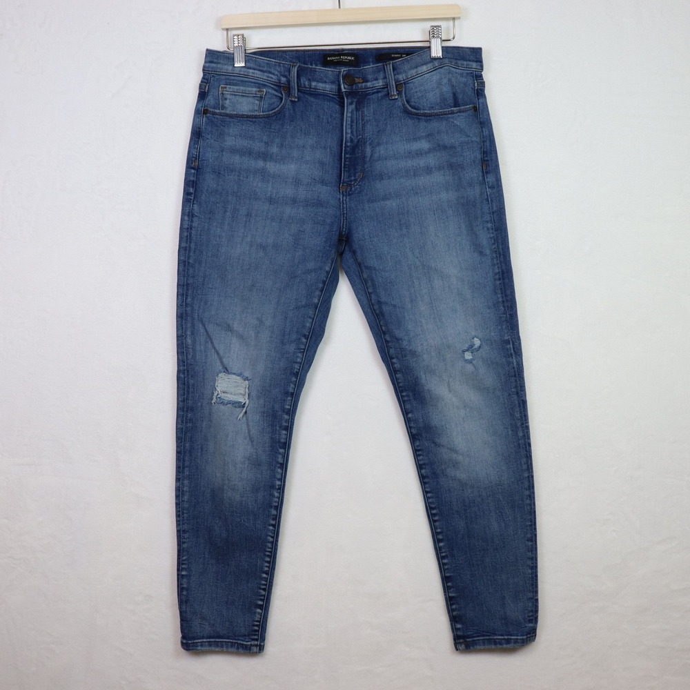 BANANA‎ REPUBLIC Blue Distressed Skinny Denim Jeans 31P